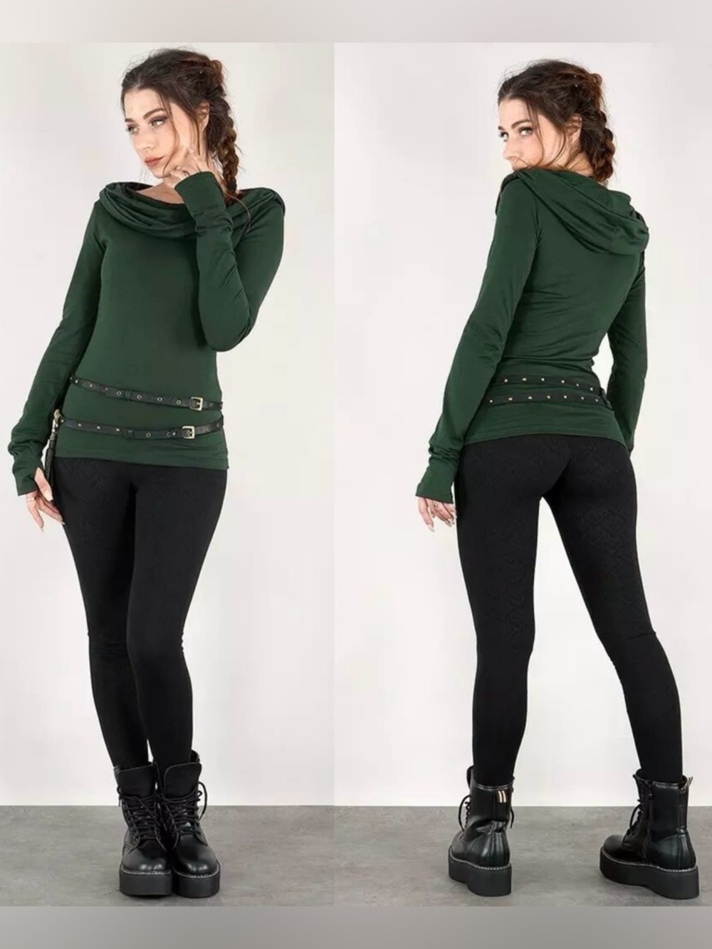 Chryzz forest green long sleeve hooded top by Yggdrazil from toonzshop
